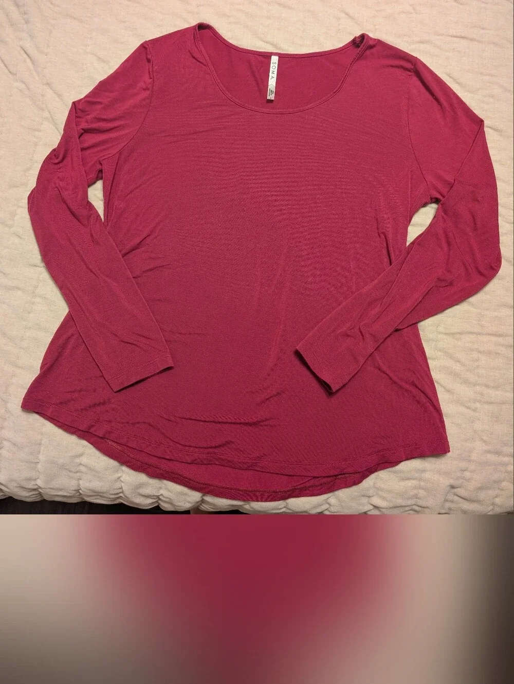 NWOT Soma Cool Nights Long Sleeve Scoop Neck Sleep Top Pink Size Small Soft PJ - Picture 2 of 7